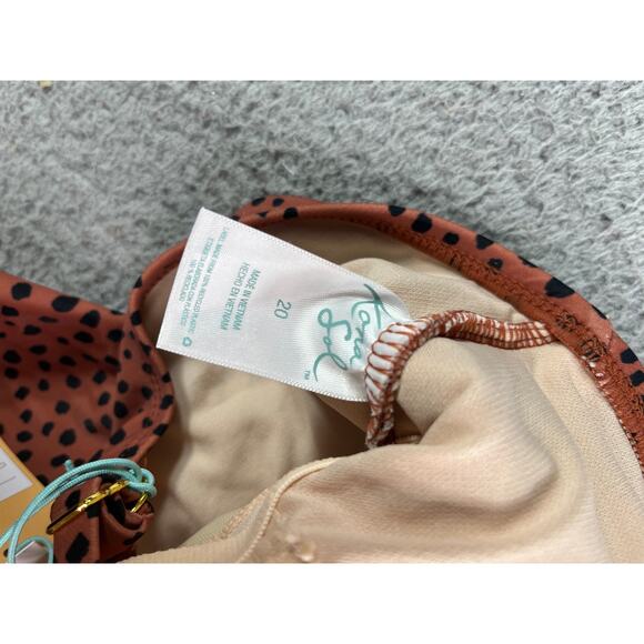 Kona Sol Swimsuit Women 20 (2XL) Brown Leopard High Neck Crisscross Back NWT - Picture 6 of 10